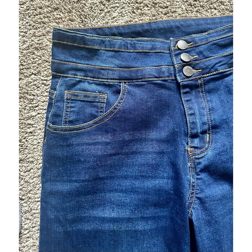 Roswear Women's L High Rise Wide Leg Stretch Denim Jeans Med-Dark Wash - Picture 4 of 7